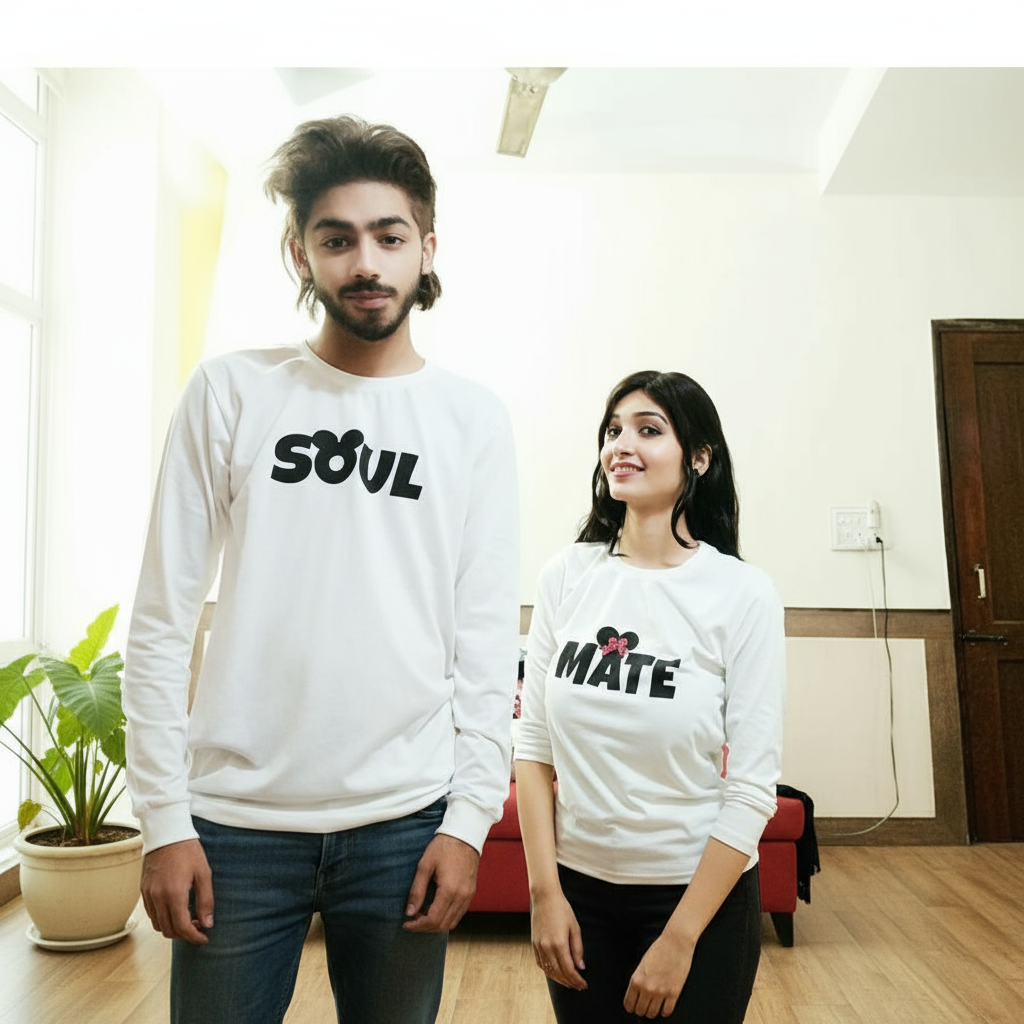 Soul Mate Couple Full Sleeves T-Shirts -FunkyTees