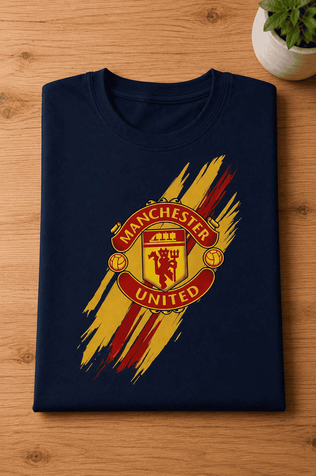 Kids football fan t-shirt for boys in navy blue featuring Manchester United inspired graphic print