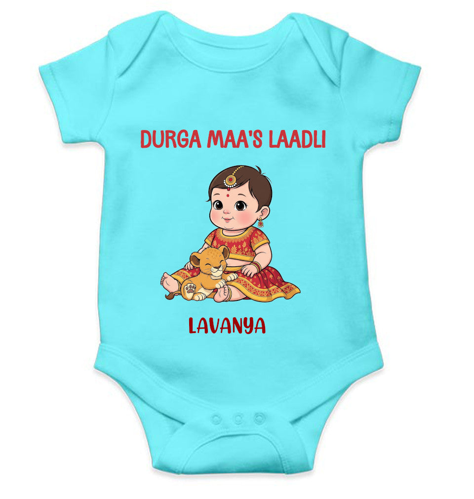 Custom Name Durga Maas Ladli Durga Pooja Rompers for Baby Girl- FunkyTeesClub