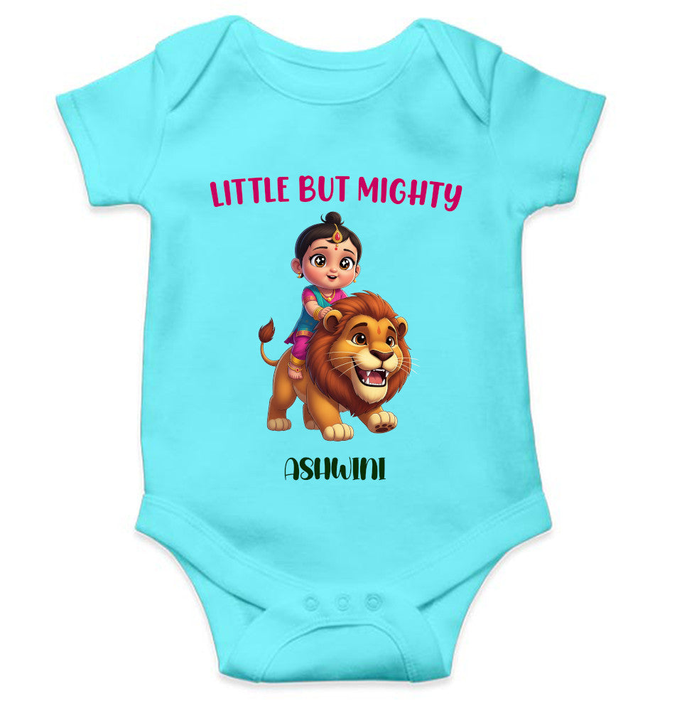 Custom Name Little But Mighty Durga Pooja Rompers for Baby Girl- FunkyTeesClub
