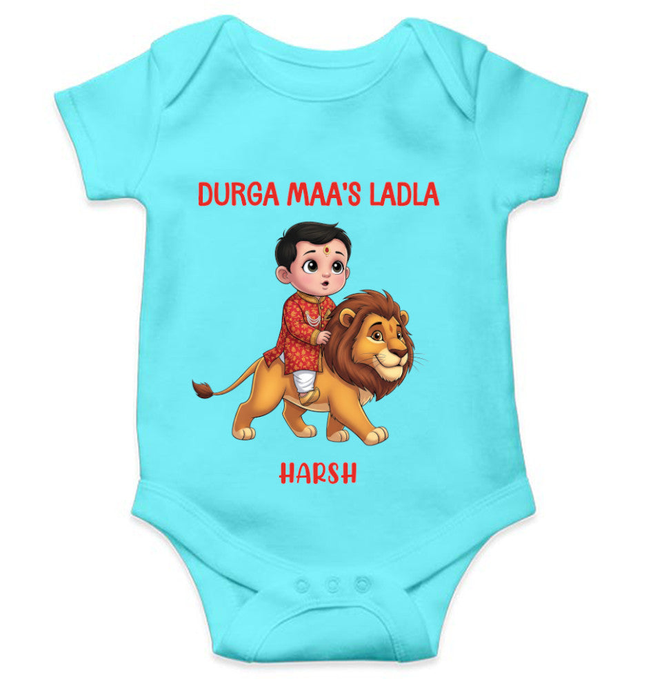 Custom Name Durga Maas Ladla Durga Pooja Rompers for Baby Boy- FunkyTeesClub