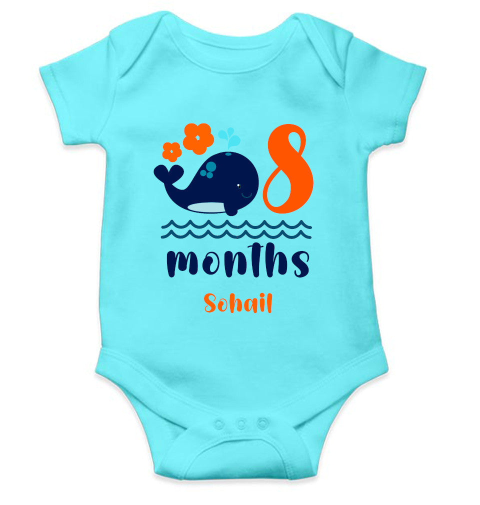 Custom Name Eighth Month Rompers for Baby Boy- FunkyTeesClub