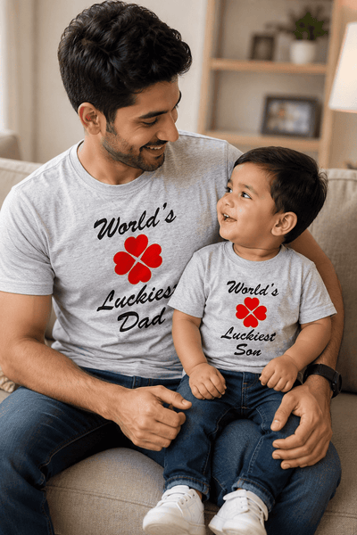 World Luckiest Dad  World Luckiest  Son Father and Son Matching T-Shirt- FunkyTeesClub