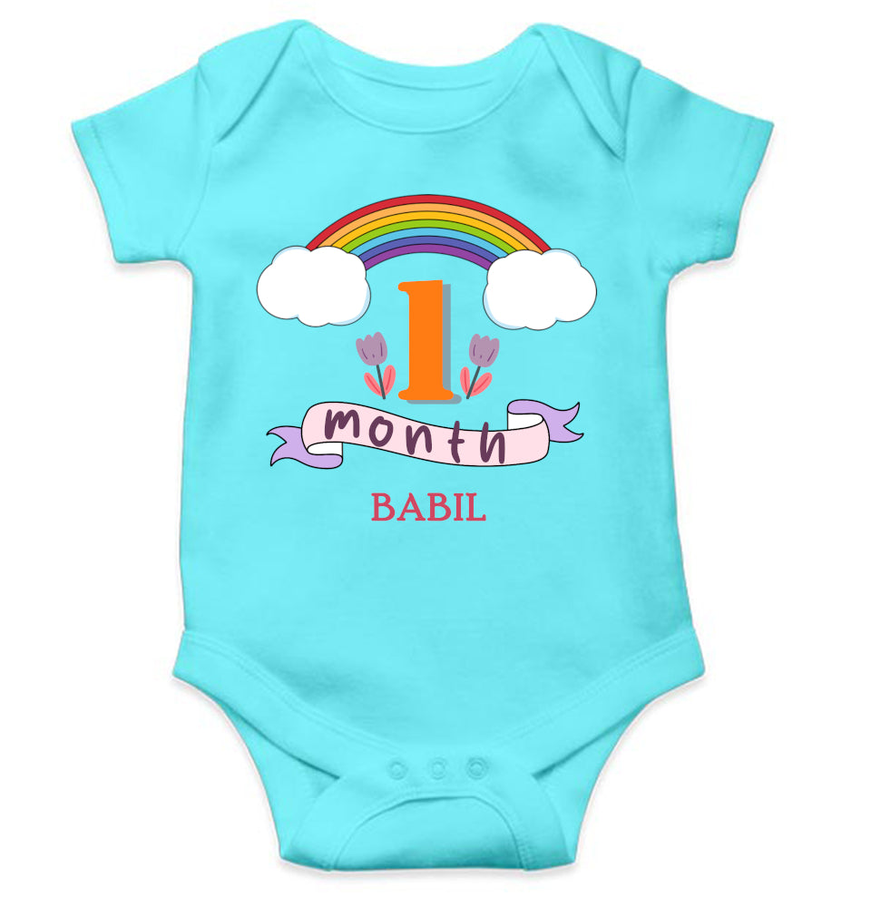 Custom Name First Month Rompers for Baby Boy- FunkyTeesClub