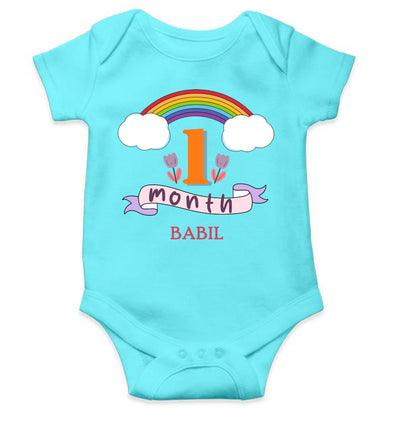 Custom Name First Month Rompers for Baby Boy- FunkyTeesClub