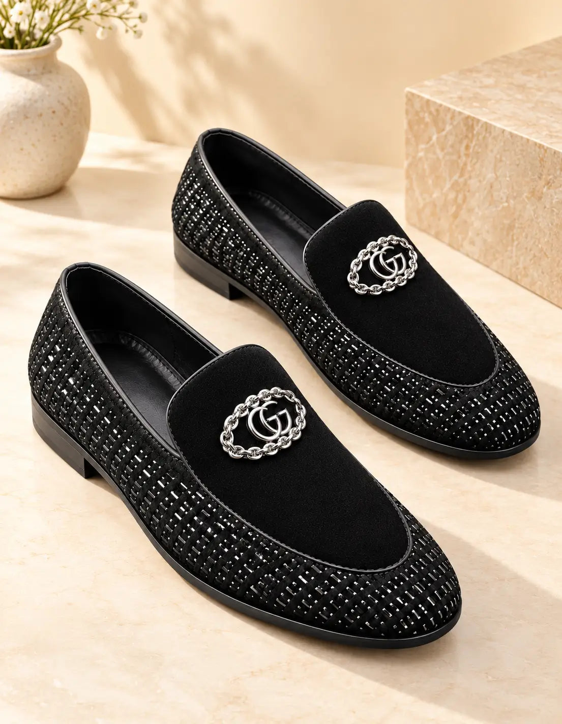 Premium Black Partywear Moccasins for Men – Patent Faux Leather Loafers