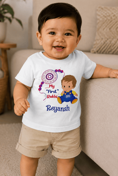 Custom Name My First Rakhi Half Sleeves T-Shirt for Boy-FunkyTeesClub