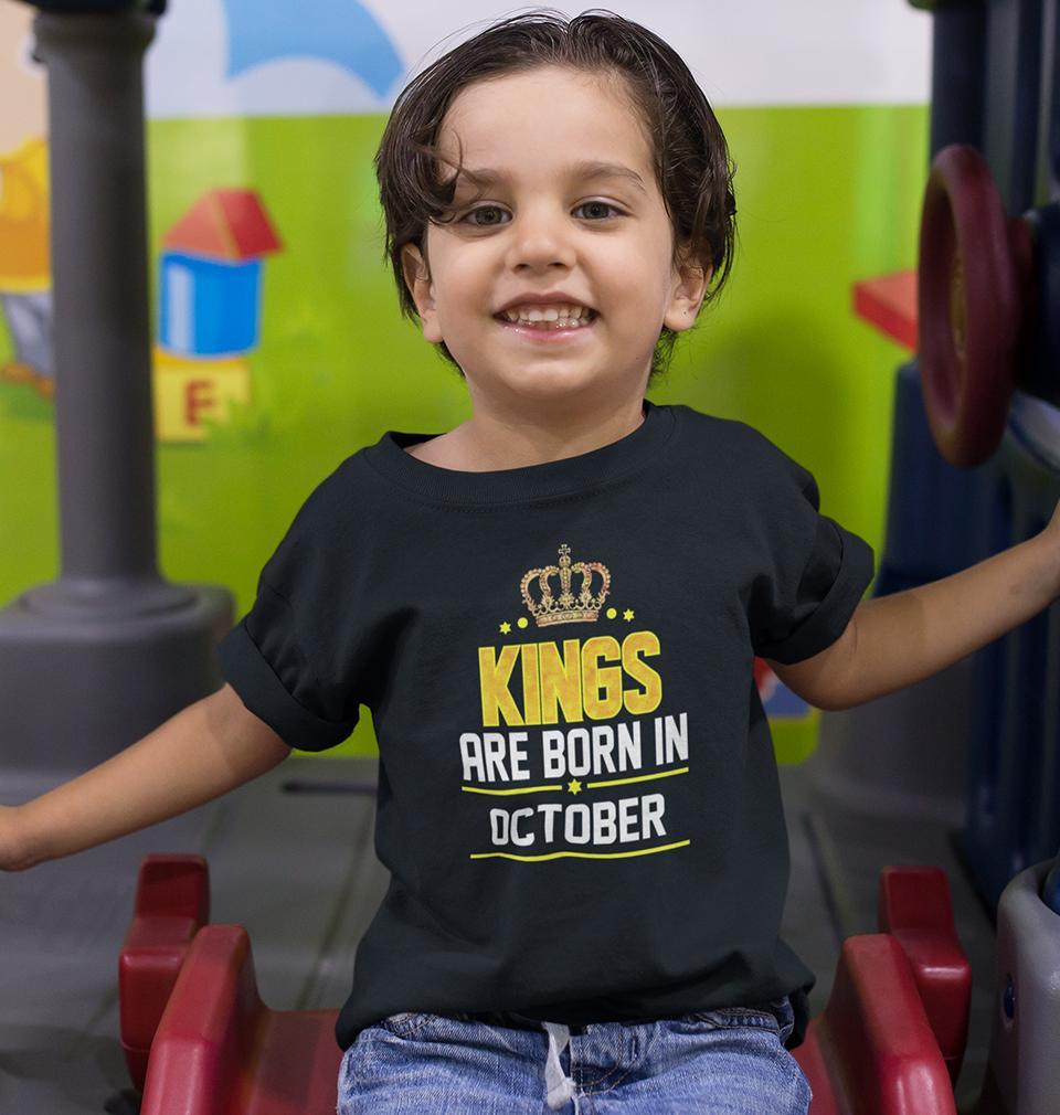 Kings Are Born In October Half Sleeves T-Shirt for Boy-FunkyTeesClub
