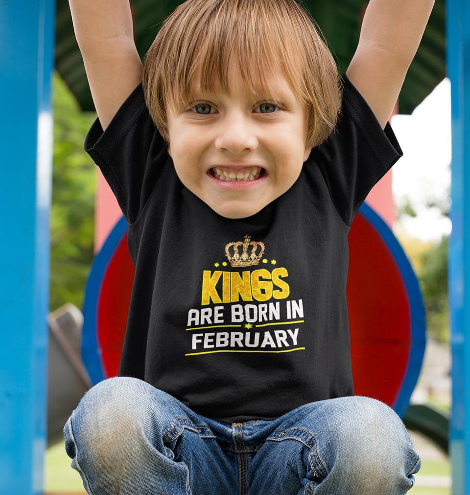 Kings Are Born In February Half Sleeves T-Shirt for Boys and Kids-FunkyTeesClub
