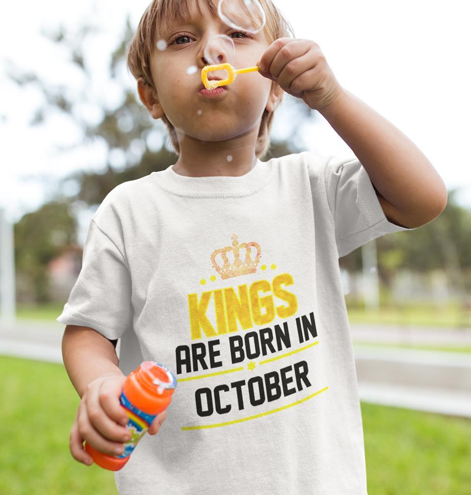 Kings Are Born In October Half Sleeves T-Shirt for Boy-FunkyTeesClub