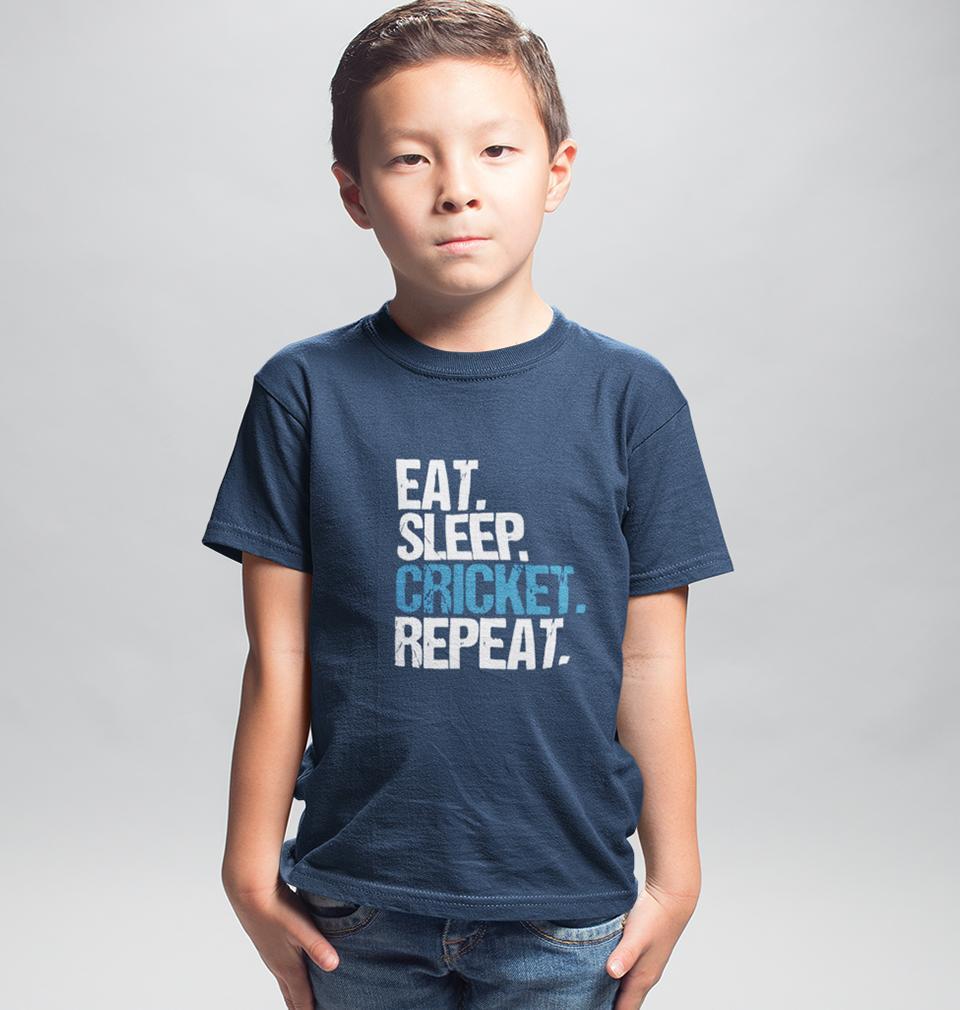 Eat Sleep Cricket Repeat Half Sleeves T-Shirt for Boys and Kids-FunkyTeesClub