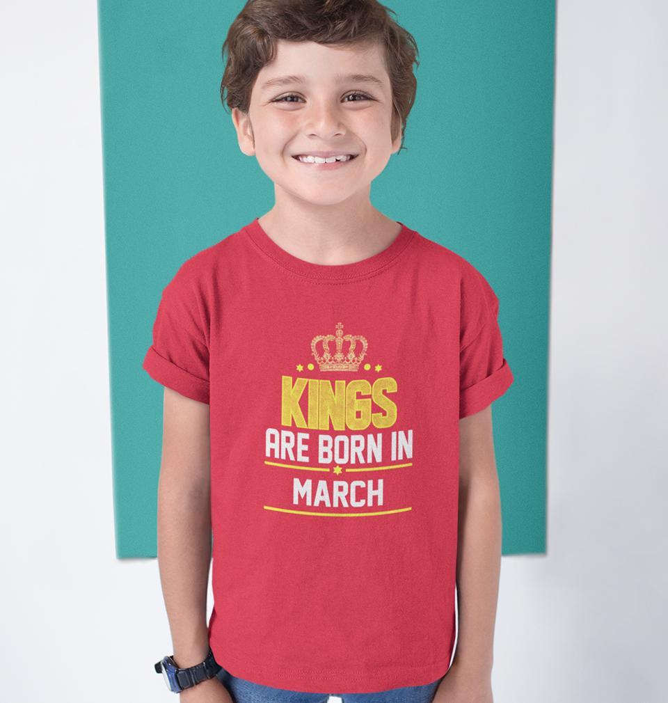 Kings Are Born In March Half Sleeves T-Shirt for Boys and Kids-FunkyTeesClub