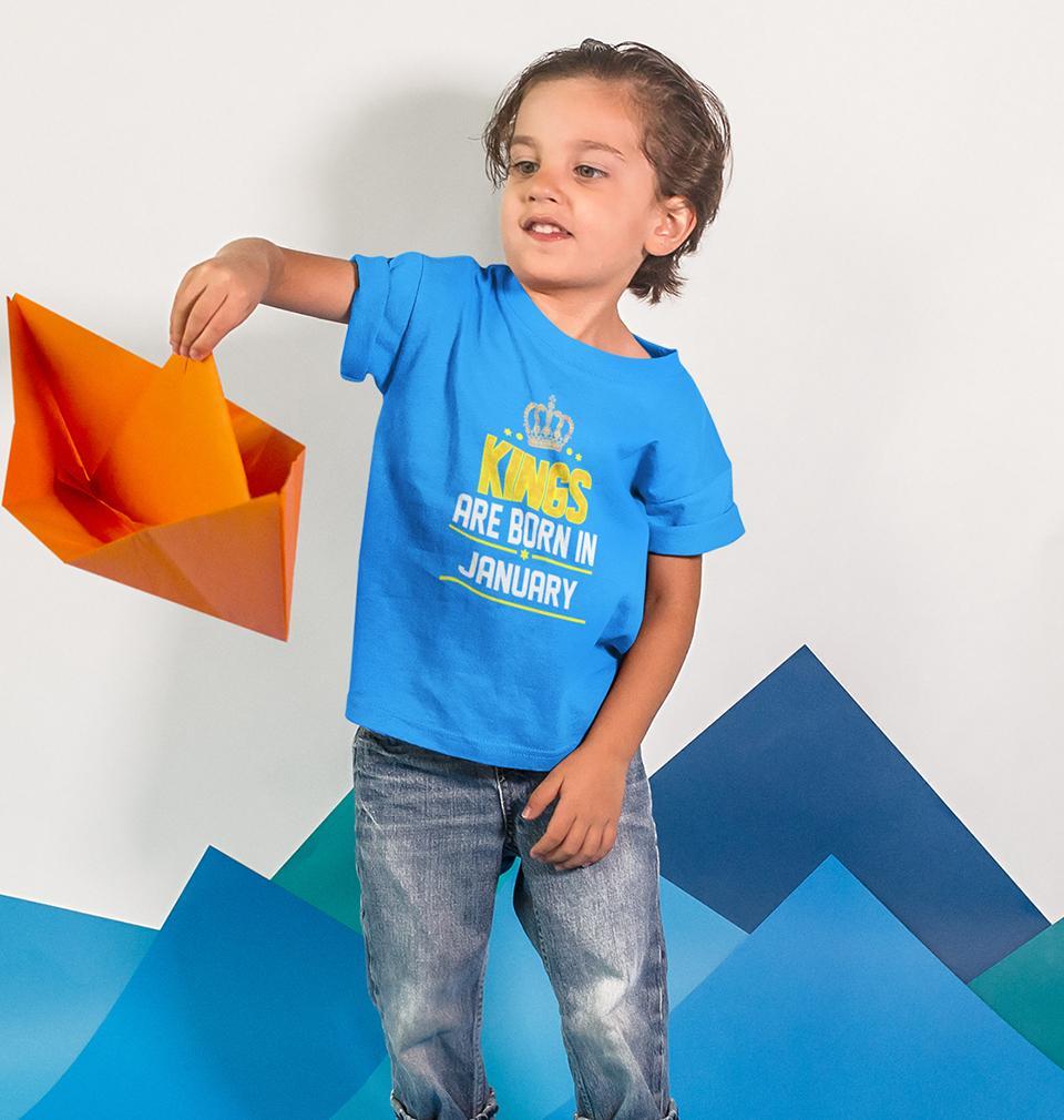 Kings Are Born In January Half Sleeves T-Shirt for Boys and Kids-FunkyTeesClub