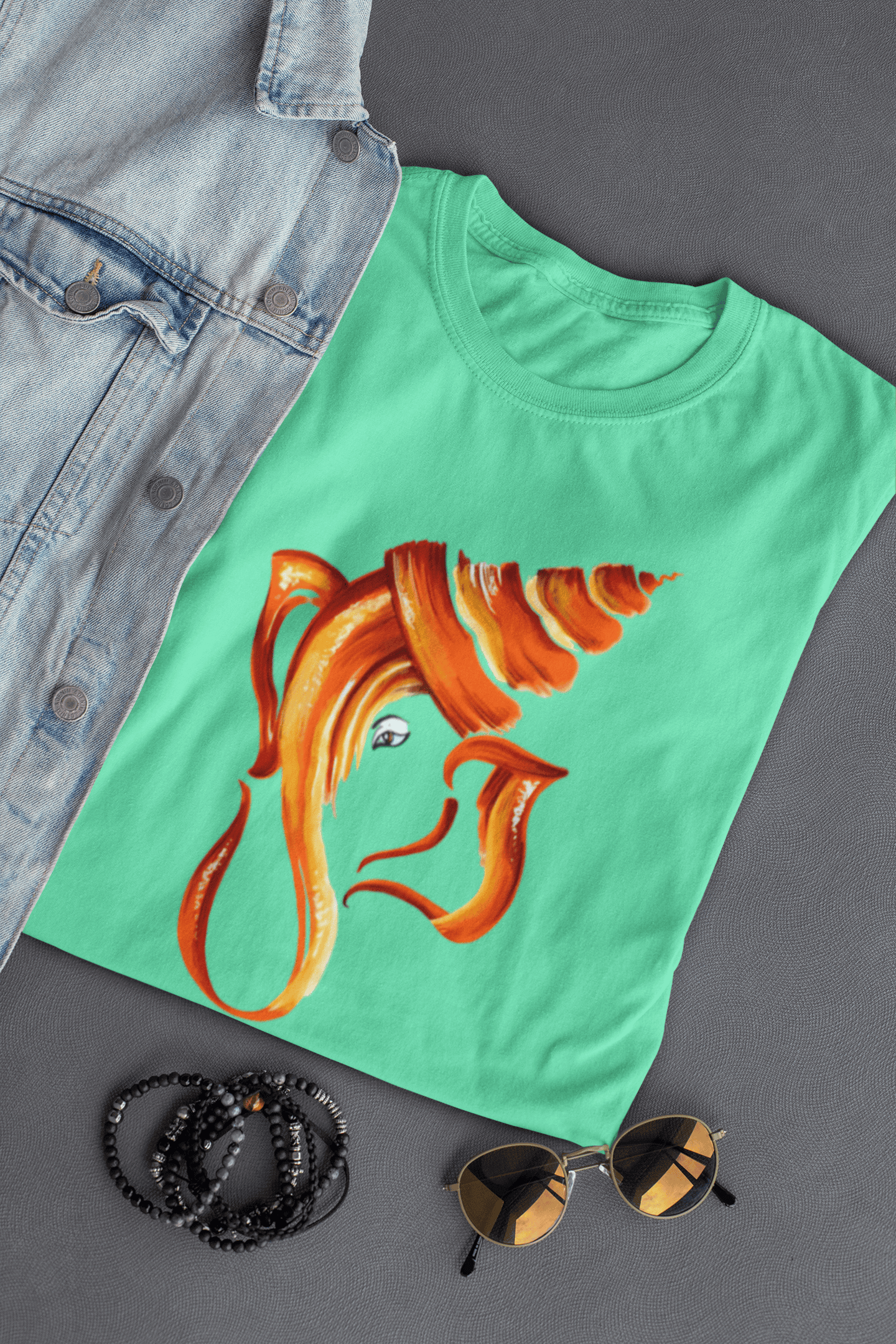 Men’s Ganpati Bappa devotional graphic T-shirt in green colour