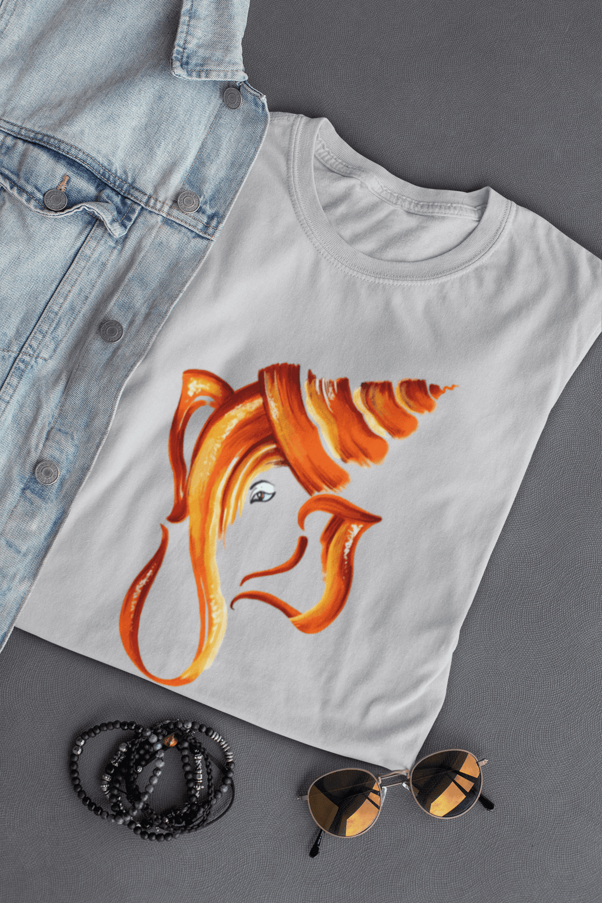 Men’s Ganpati Bappa devotional graphic T-shirt in grey colour