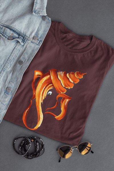 Men’s Ganpati Bappa devotional graphic T-shirt in maroon colour