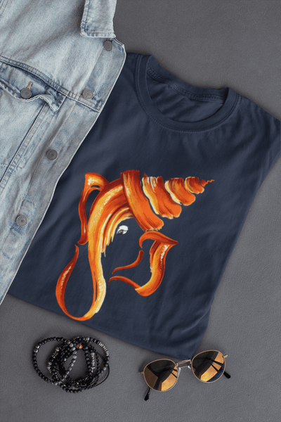 Men’s Ganpati Bappa devotional graphic T-shirt in navy blue colour