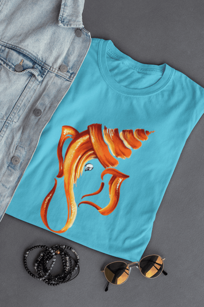Men’s Ganpati Bappa devotional graphic T-shirt in sky blue colour