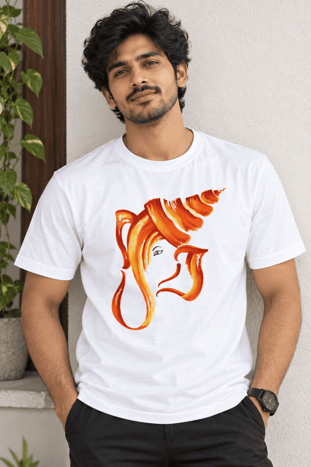 Men’s Ganpati Bappa devotional graphic T-shirt in white colour