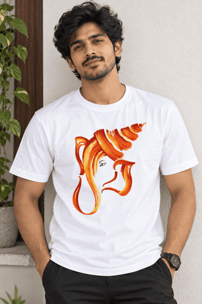 Men’s Ganpati Bappa devotional graphic T-shirt in white colour