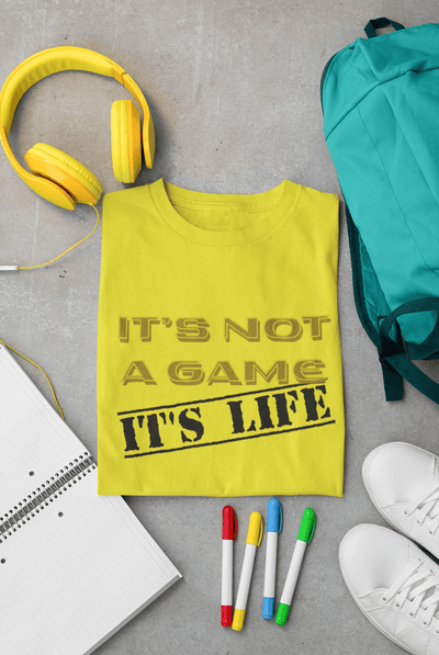 Men's It's Not a Game printed half sleeve cotton T-shirt in yellow colors