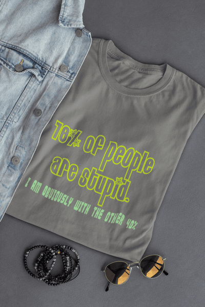Men’s funny quote T-shirt with 70% people are stupid I am obviously with the other 40% graphic print Grey Tshirt