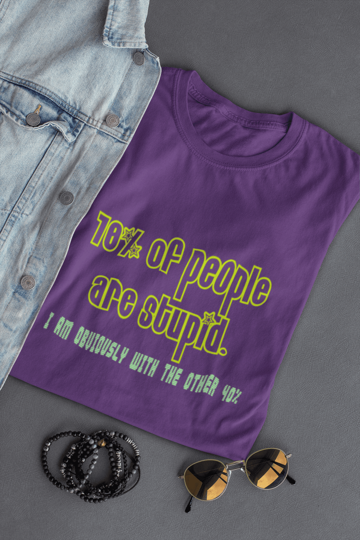 Men’s funny quote T-shirt with 70% people are stupid I am obviously with the other 40% graphic print Purple Tshirt