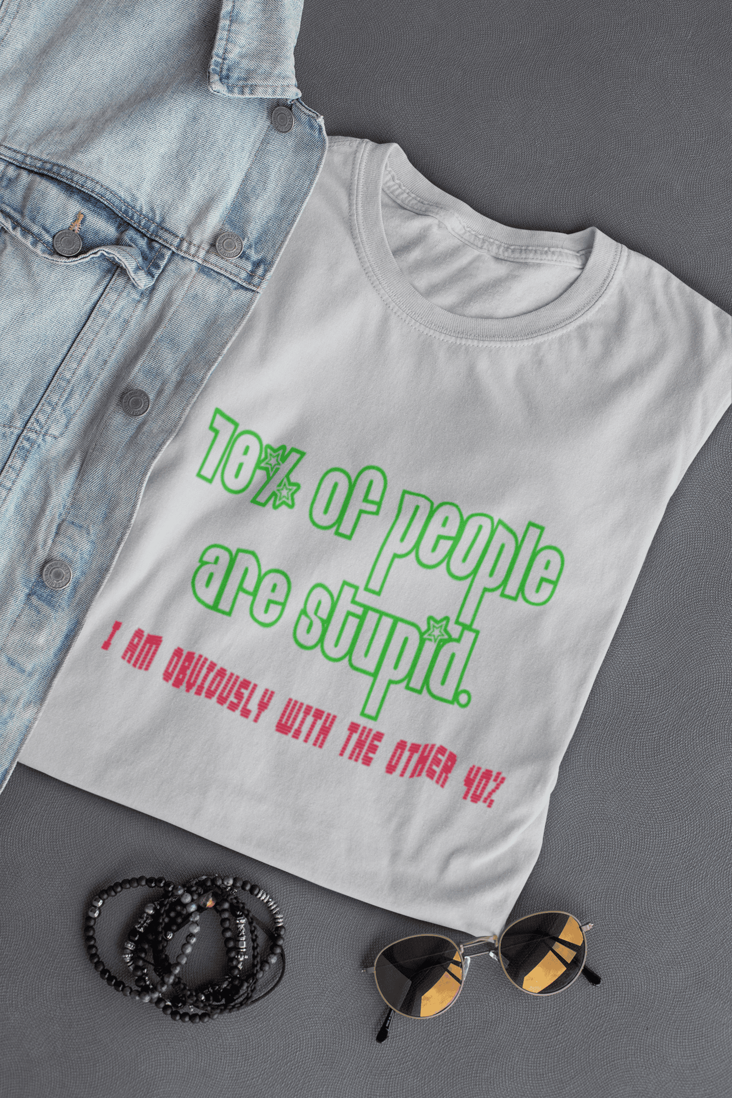Men’s funny quote T-shirt with 70% people are stupid I am obviously with the other 40% graphic print light grey Tshirt