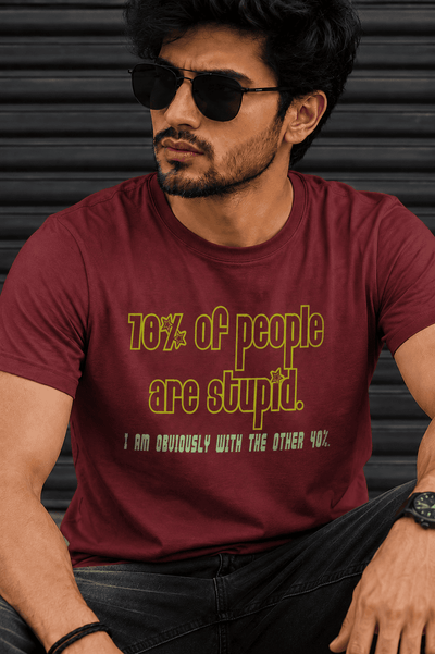 Men’s funny quote T-shirt with 70% people are stupid I am obviously with the other 40% graphic print red Tshirt