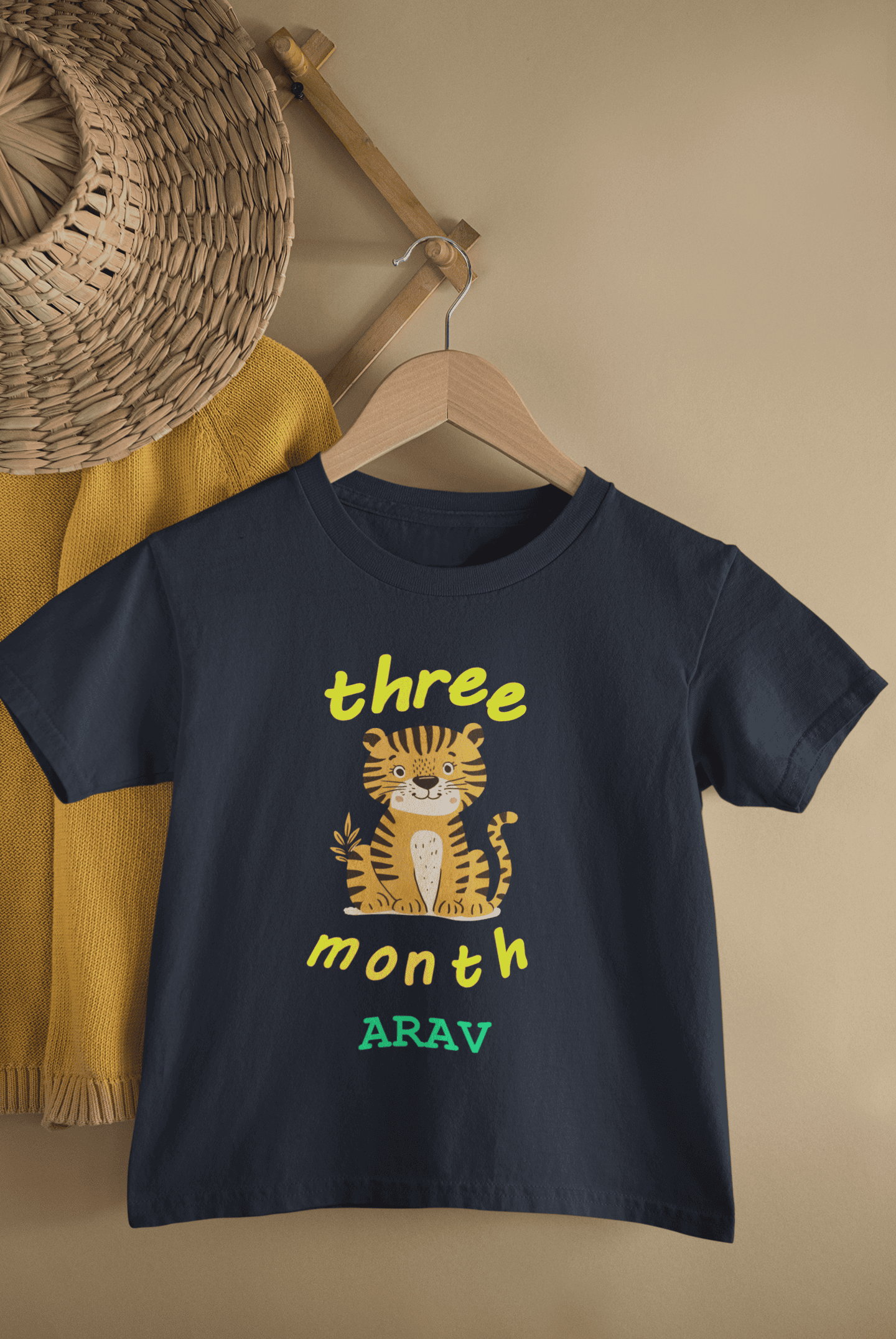 Custom Name Three Months Birthday Half Sleeves T-Shirt for Boys -FunkyTeesClub