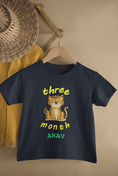 Custom Name Three Months Birthday Half Sleeves T-Shirt for Boys -FunkyTeesClub