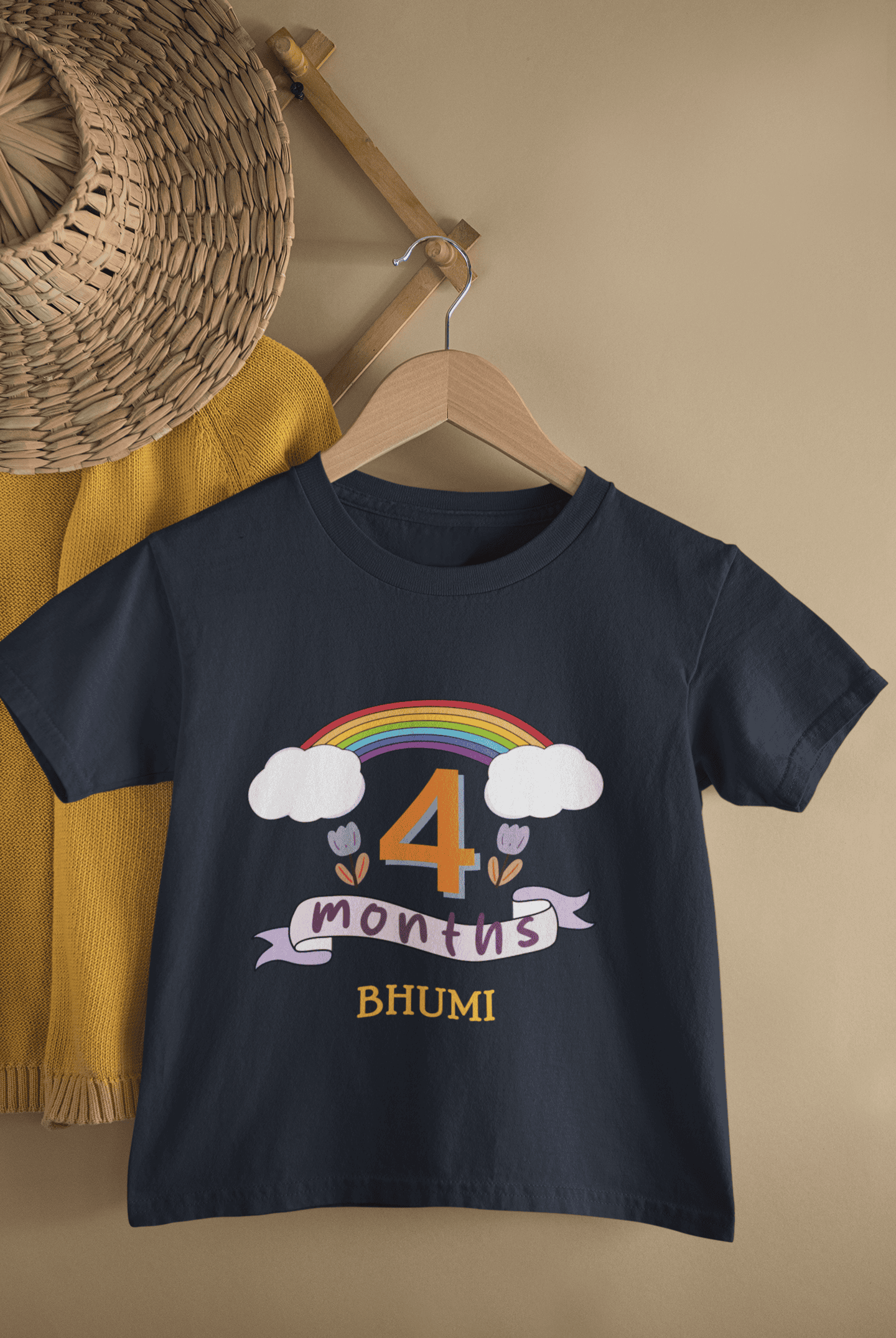 Custom Name Fourth Month Birthday Half Sleeves T-Shirt For Girls -FunkyTeesClub