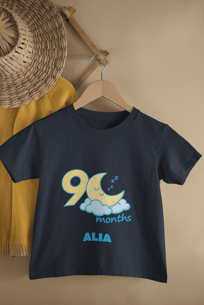 Custom Name Nine Month Moon Half Sleeves T-Shirt For Girls -FunkyTeesClub