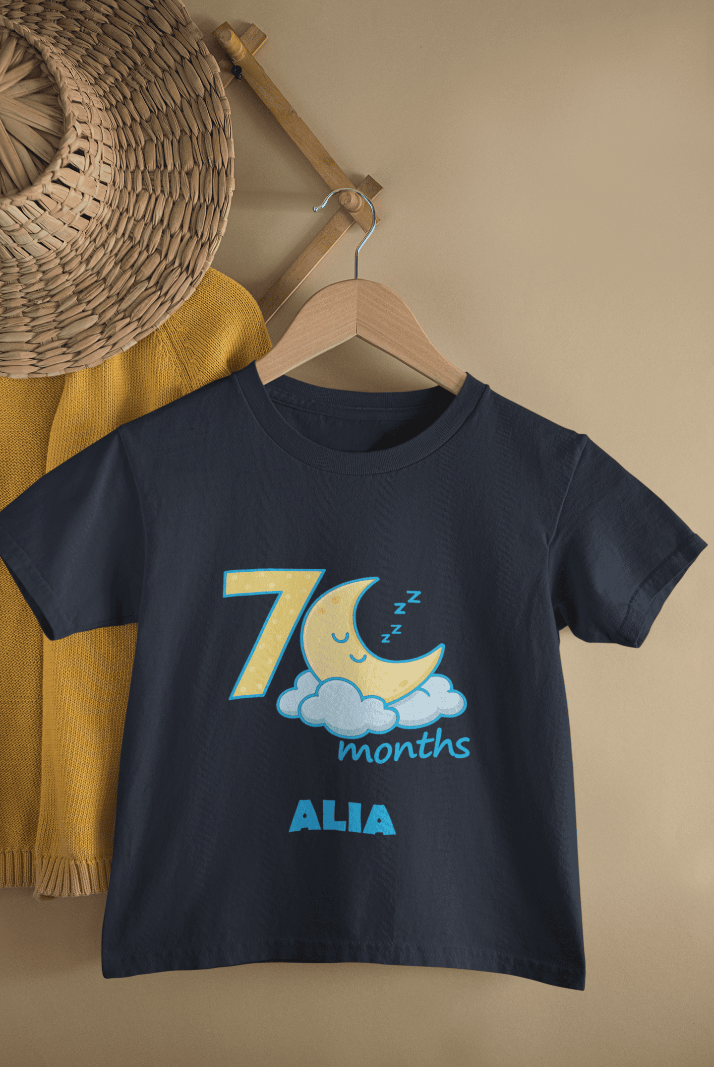 Custom Name Seven Month Moon Half Sleeves T-Shirt For Girls -FunkyTeesClub