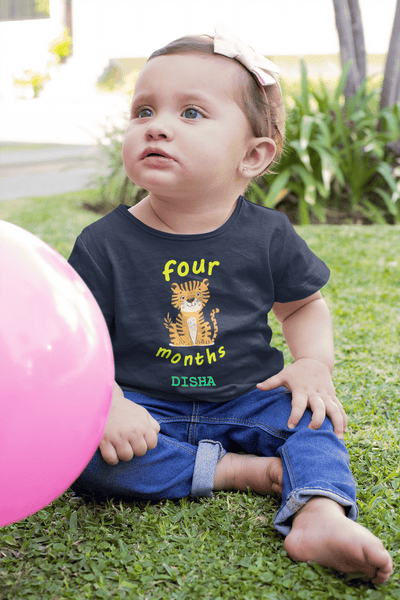 Custom Name Four Month Birthday Half Sleeves T-Shirt For Girls -FunkyTeesClub