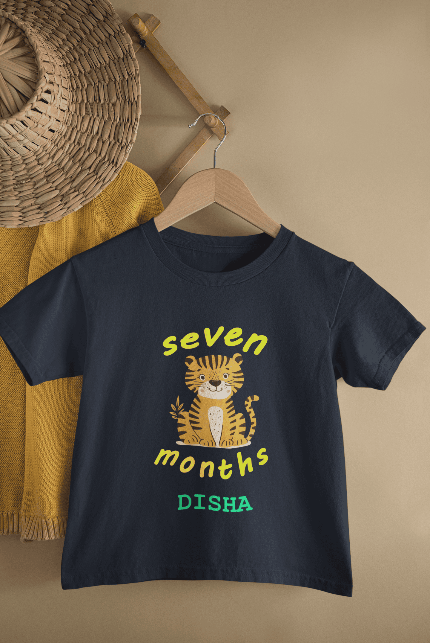 Custom Name Seven Month Birthday Half Sleeves T-Shirt For Girls -FunkyTeesClub