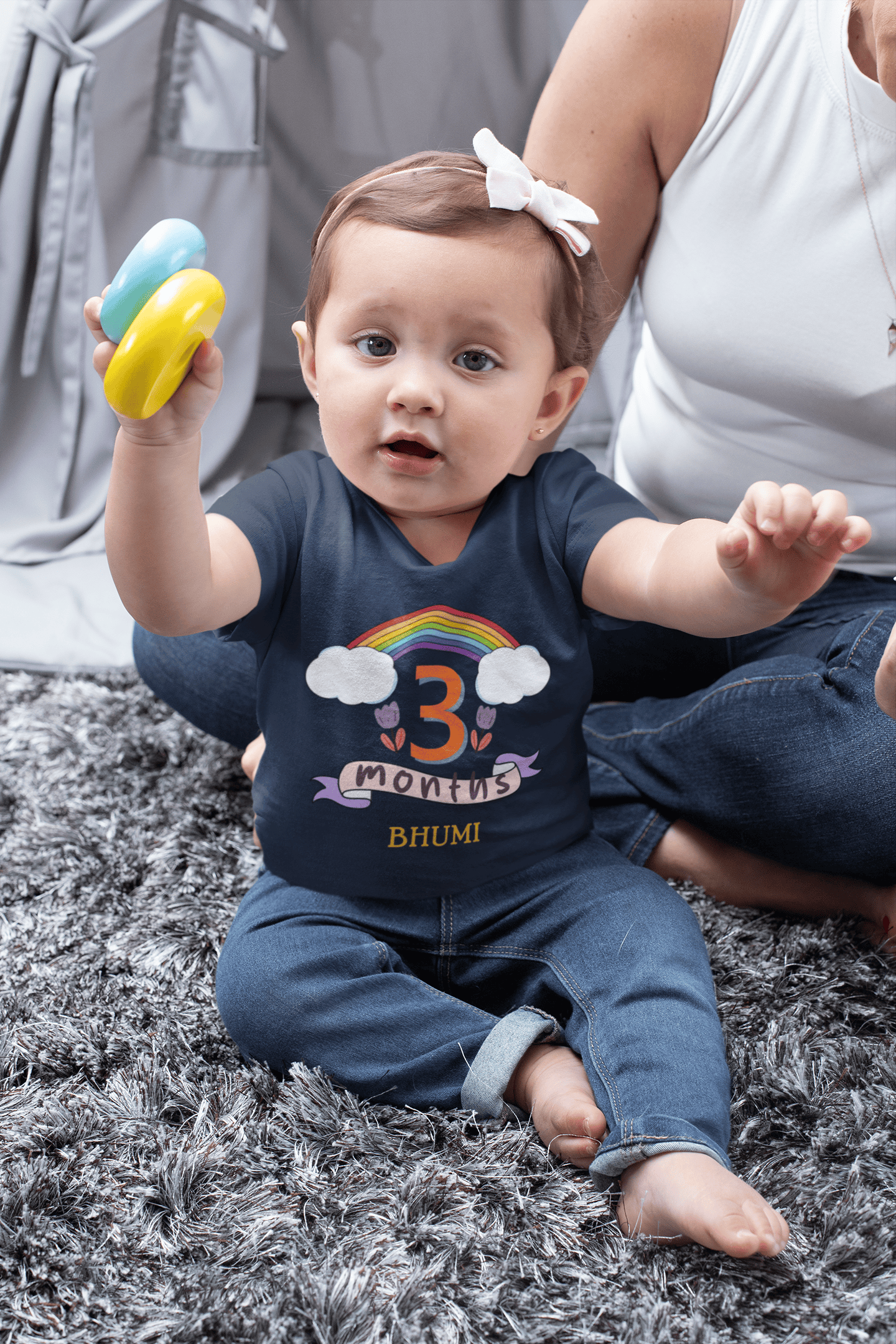 Custom Name Third Month Birthday Half Sleeves T-Shirt For Girls -FunkyTeesClub