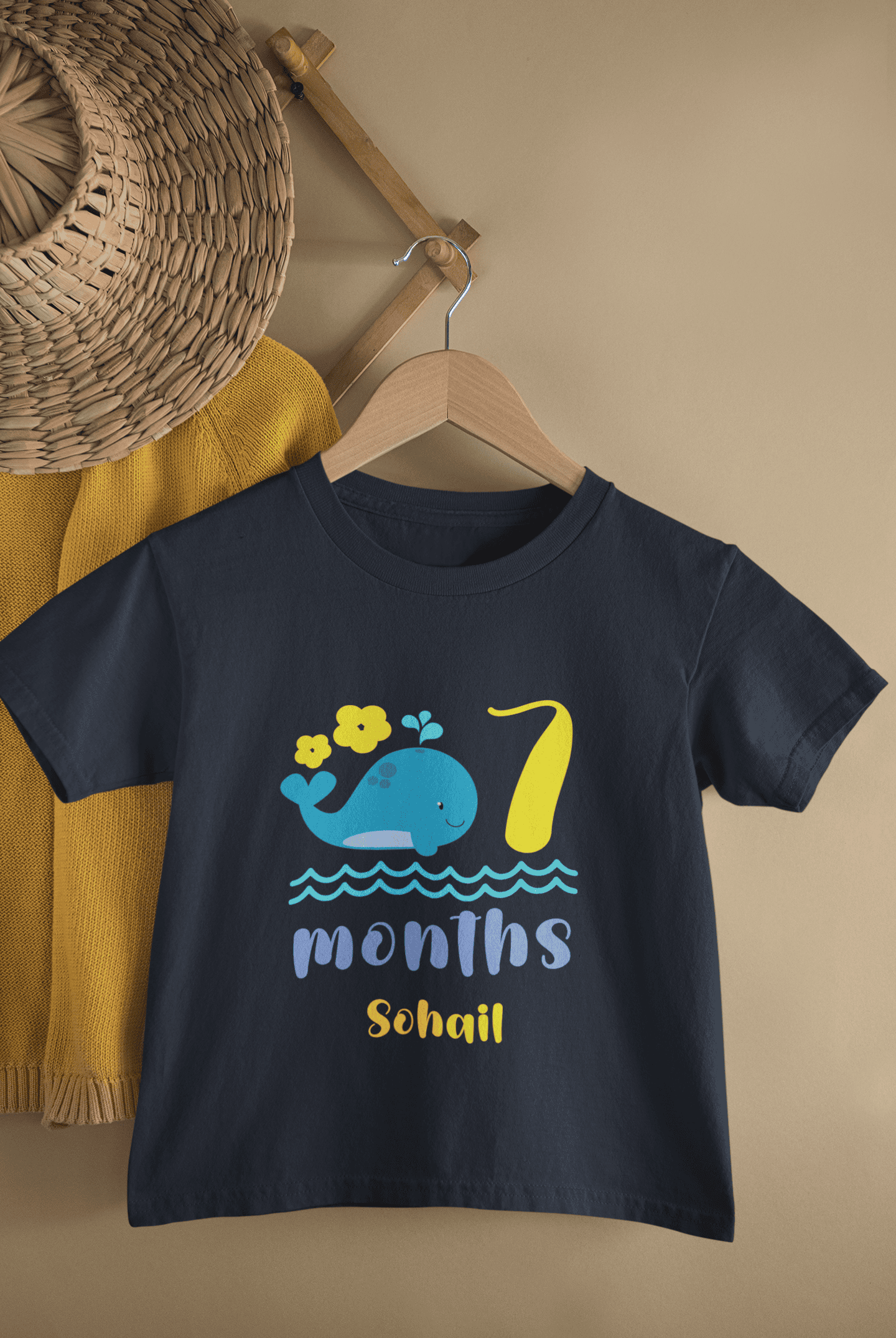 Custom Name Seventh Month Birthday Cute Half Sleeves T-Shirt for Boys -FunkyTeesClub