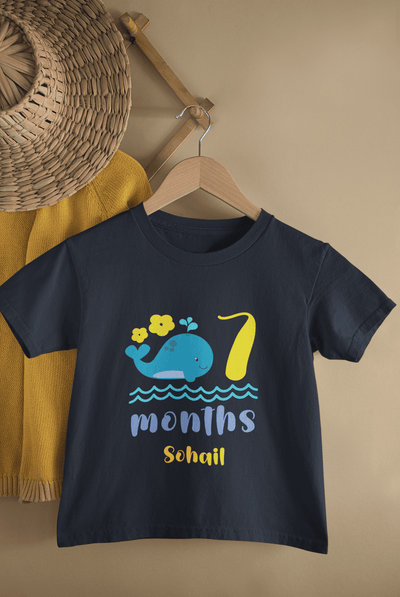 Custom Name Seventh Month Birthday Cute Half Sleeves T-Shirt for Boys -FunkyTeesClub