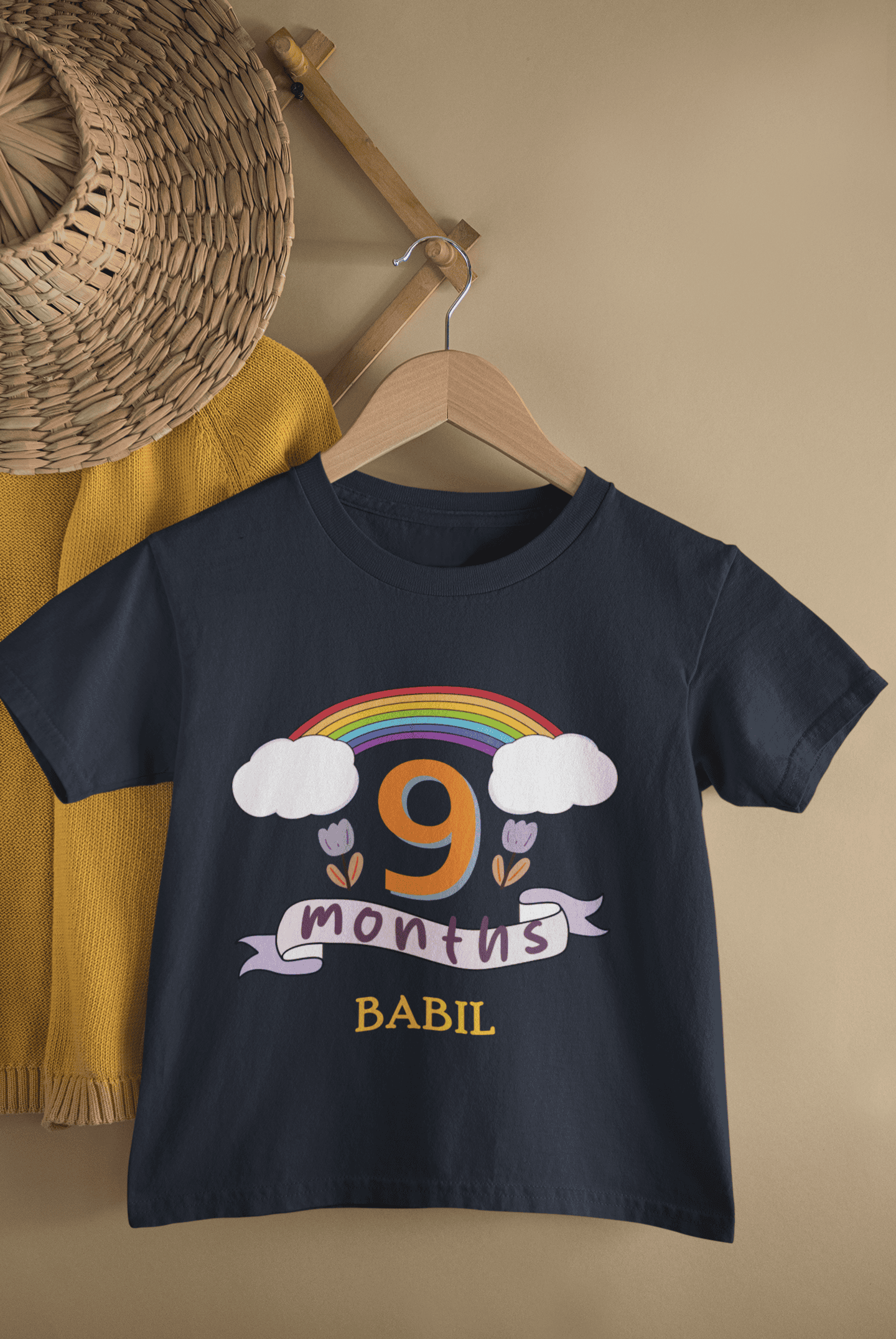 Custom Name Ninth Month Birthday Half Sleeves T-Shirt for Boys -FunkyTeesClub