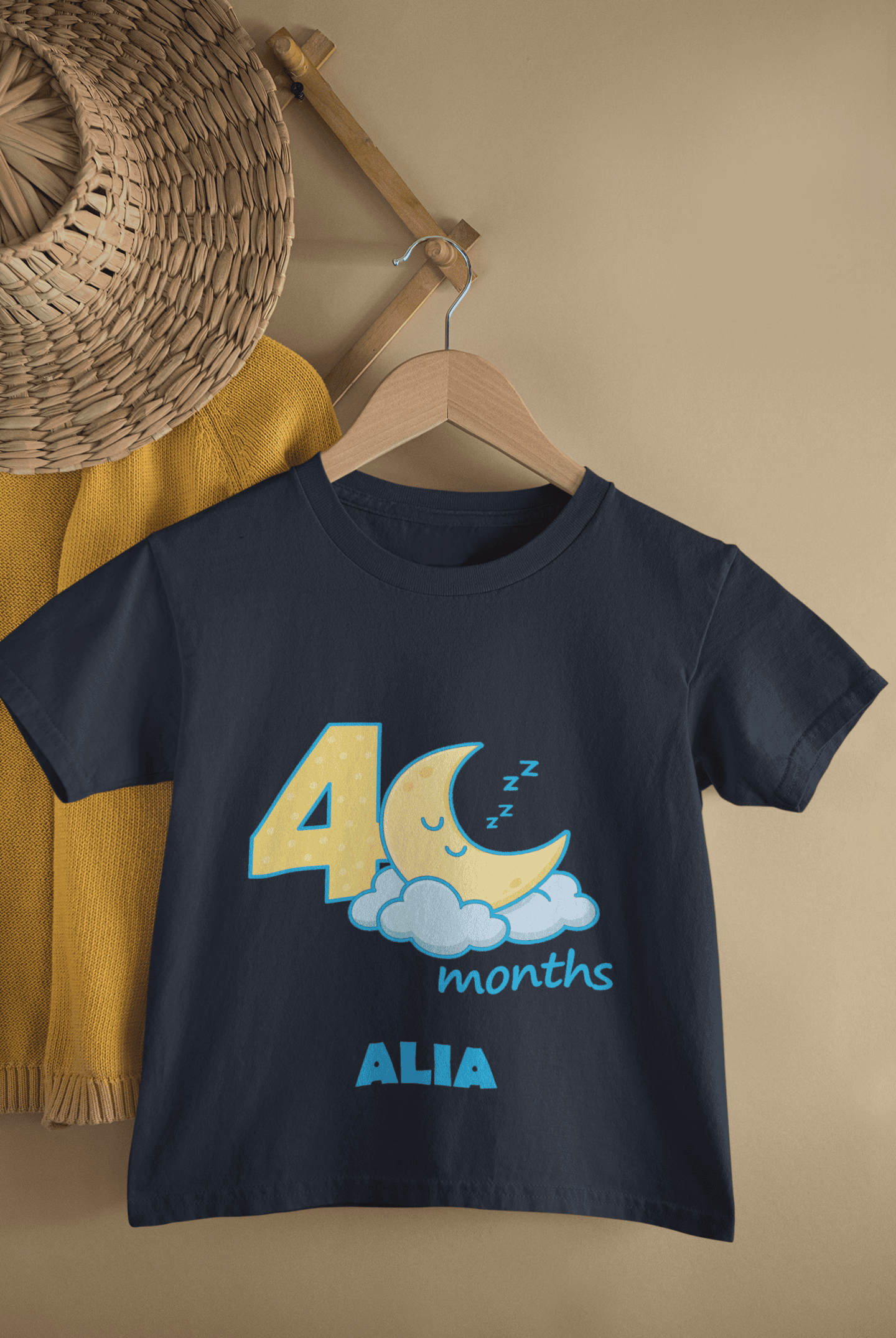 Custom Name Four Month Moon Half Sleeves T-Shirt For Girls -FunkyTeesClub