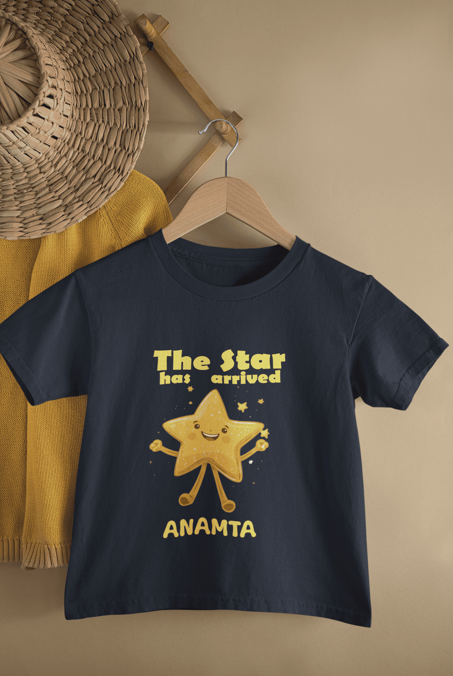 Custom Name The Star Has Arrived New Born Half Sleeves T-Shirt For Girls -FunkyTeesClub