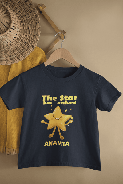 Custom Name The Star Has Arrived New Born Half Sleeves T-Shirt For Girls -FunkyTeesClub