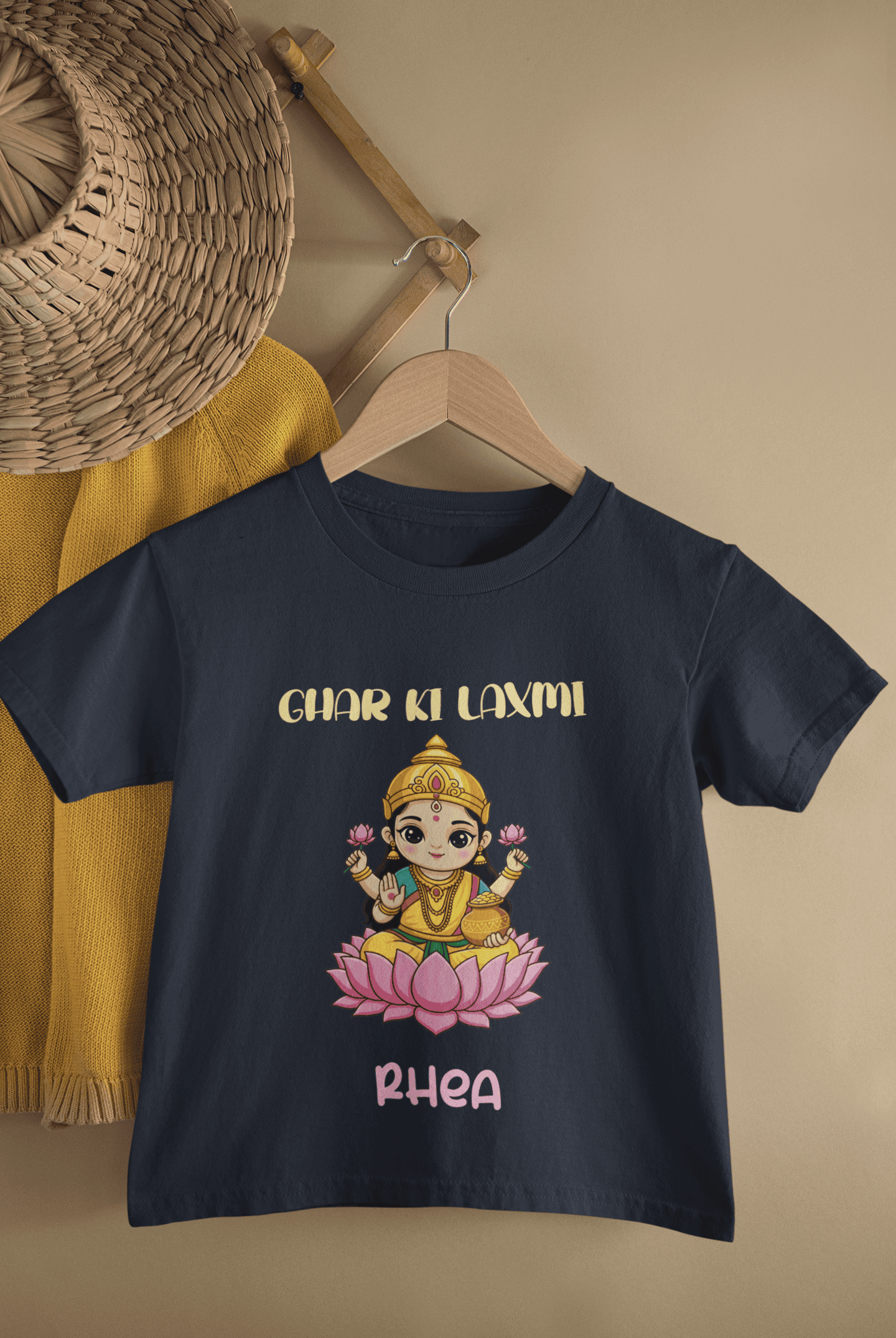 Custom Name Ghar Ki Laxmi Diwali Half Sleeves T-Shirt For Girls -FunkyTeesClub