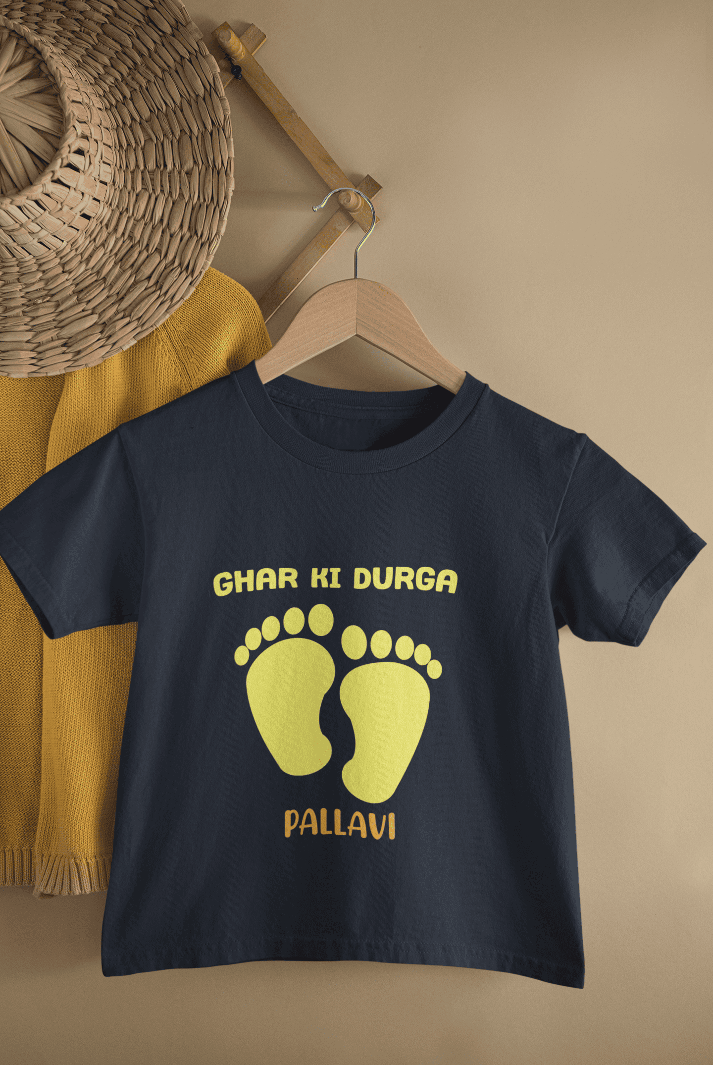 Custom Name Ghar Ki Durga - Durga Pooja Half Sleeves T-Shirt For Girls -FunkyTeesClub