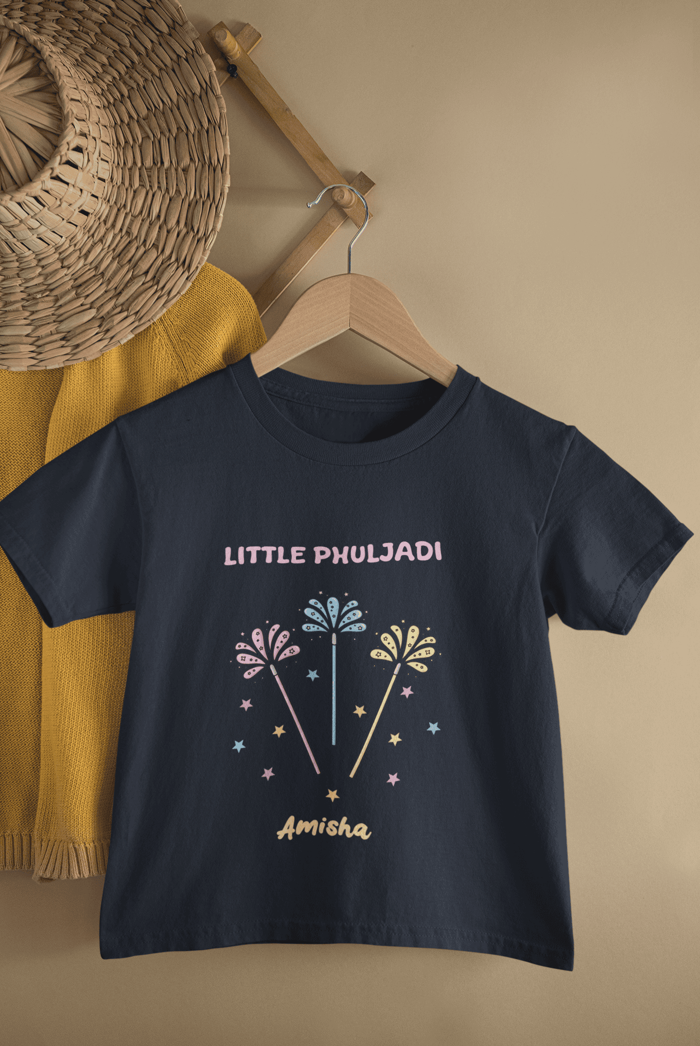 Custom Name Little Phuljadi Diwali Half Sleeves T-Shirt For Girls -FunkyTeesClub