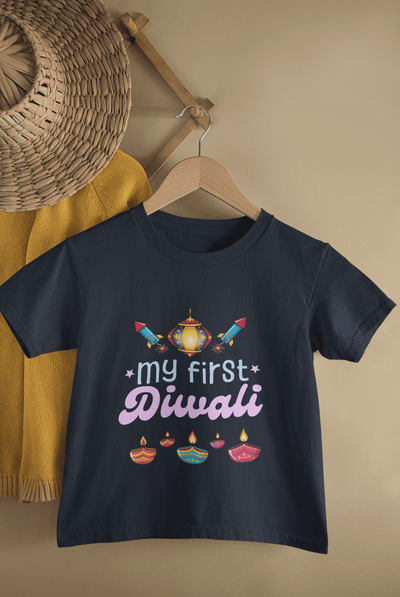 My First Diwali Fun Diwali Half Sleeves T-Shirt For Girls -FunkyTeesClub