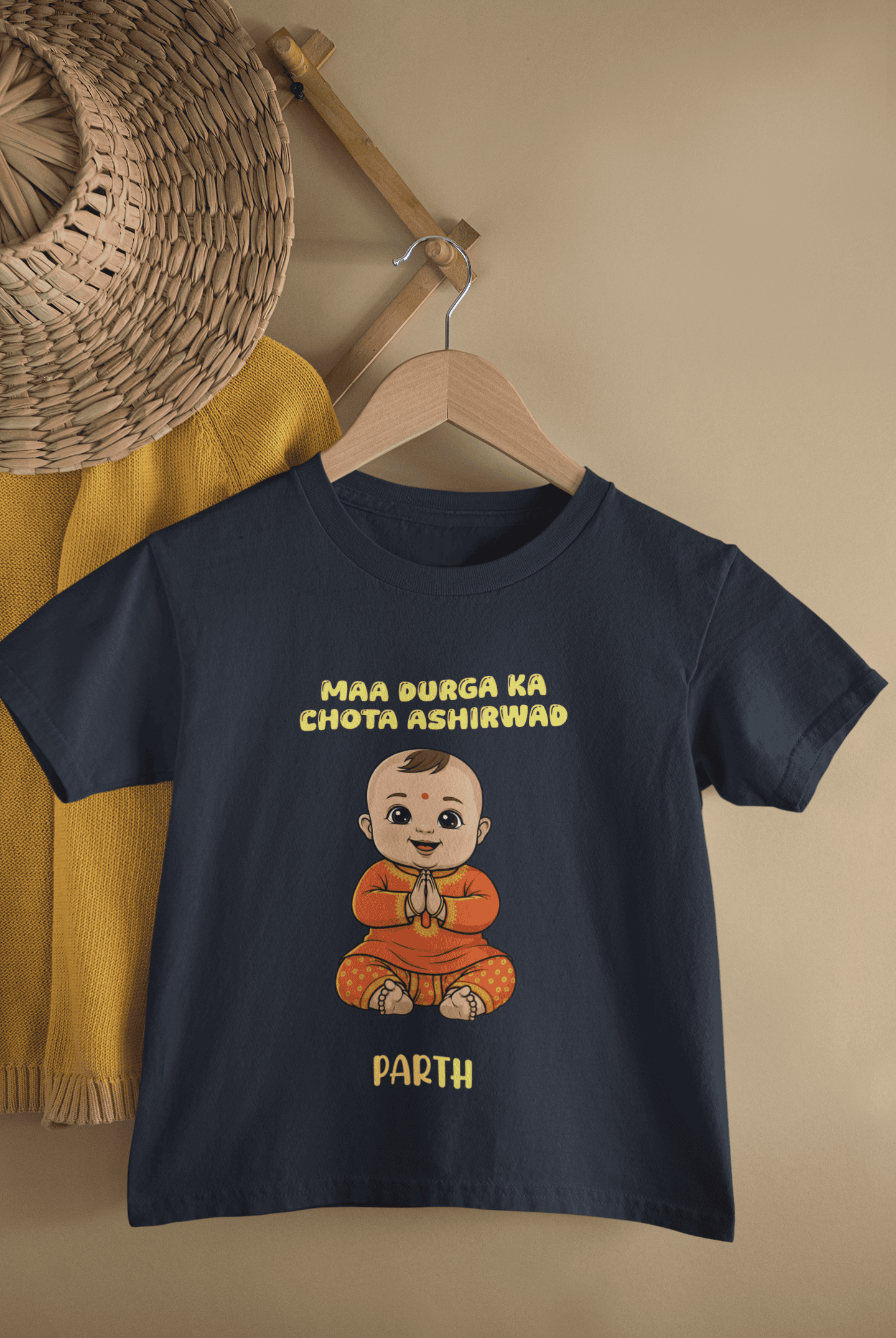 Maa Durga Ka Chota Ashirwad Navratri Half Sleeves T-Shirt for Boys -FunkyTeesClub