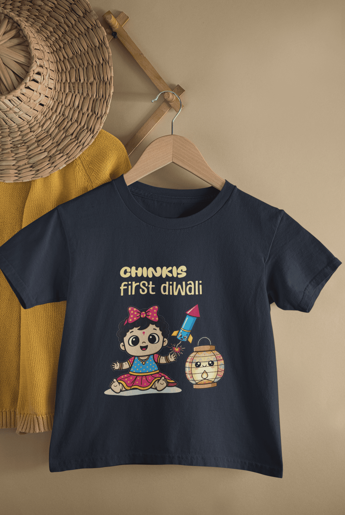 Custom Name My First Diwali Cute Diwali Half Sleeves T-Shirt For Girls -FunkyTeesClub