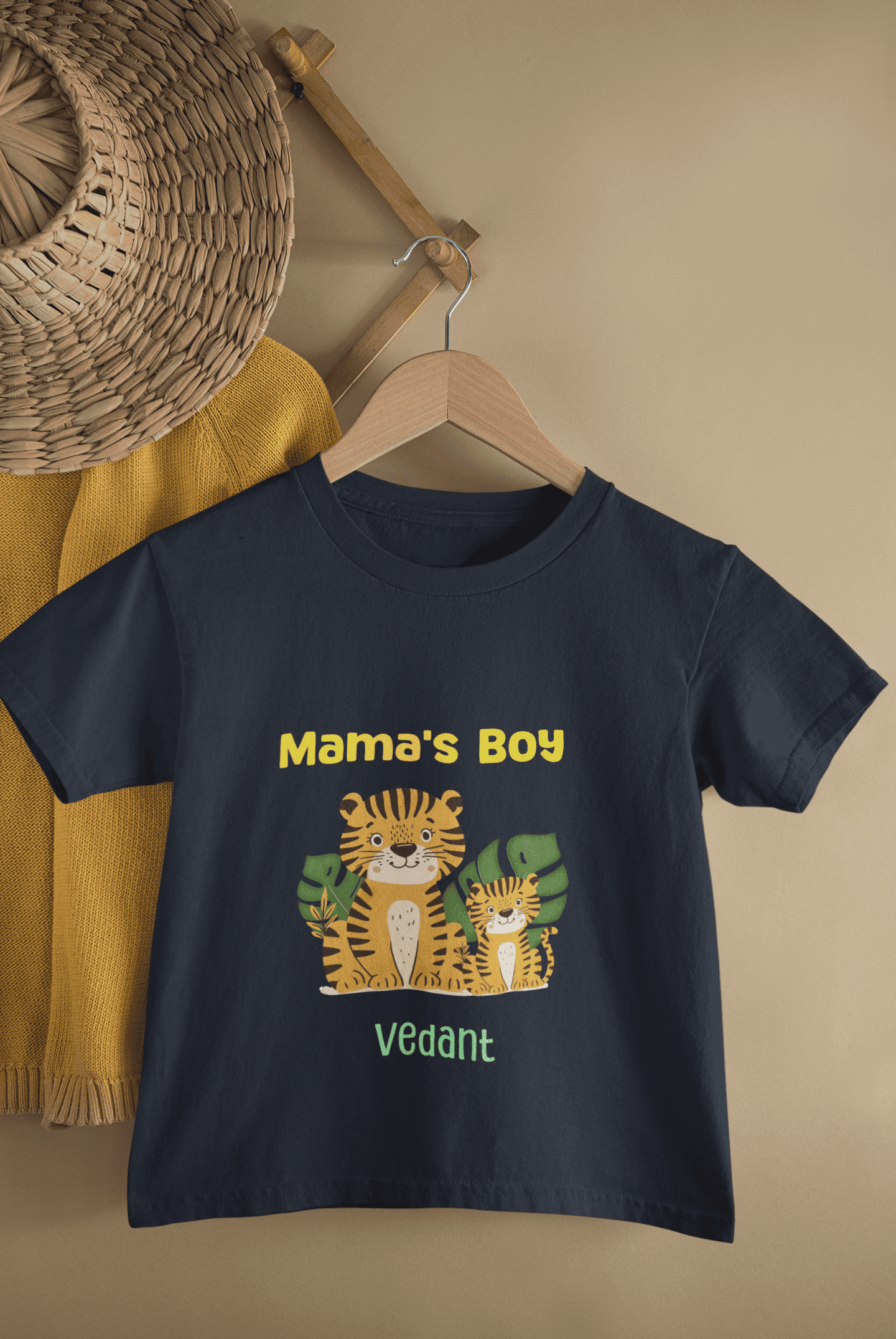 Custom Name Mama's Boy New Born Half Sleeves T-Shirt for Boys -FunkyTeesClub